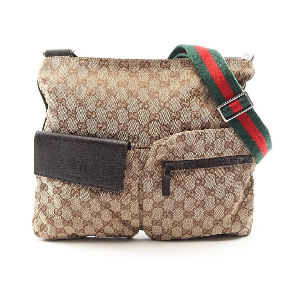 Gucci GG Canvas Sherry Beige Shoulder Bag Leather